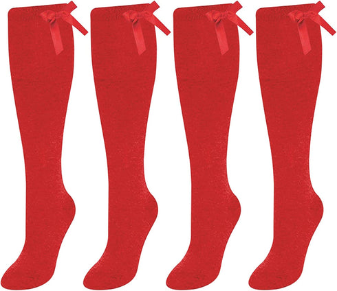 Girls Cotton Rich Knee High Bow Socks