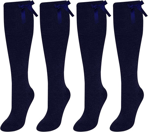 Girls Cotton Rich Knee High Bow Socks