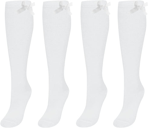 Girls Cotton Rich Knee High Bow Socks